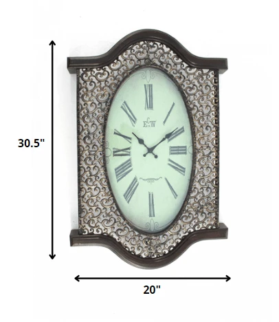 20" Oval Antiqued Bronze Wood and Glass Analog Wall Clock - Homeroots - Flyclothing LLC