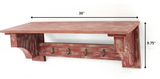 8 X 30 X 9.75 Red Vintage Wooden 4 Metal Hooks - Wall Shelf - Homeroots - Flyclothing LLC