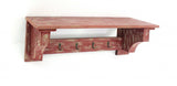 8 X 30 X 9.75 Red Vintage Wooden 4 Metal Hooks - Wall Shelf - Homeroots - Flyclothing LLC