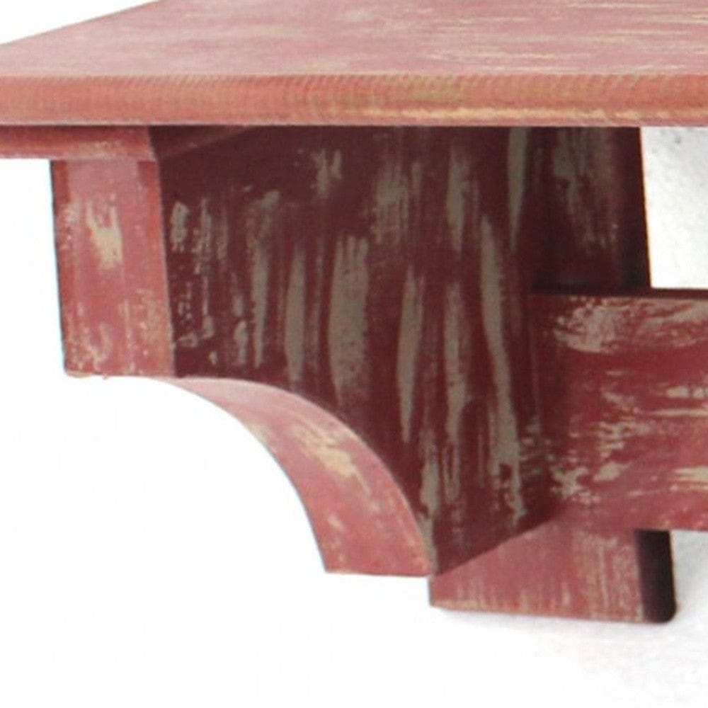 8 X 30 X 9.75 Red Vintage Wooden 4 Metal Hooks - Wall Shelf - Homeroots - Flyclothing LLC