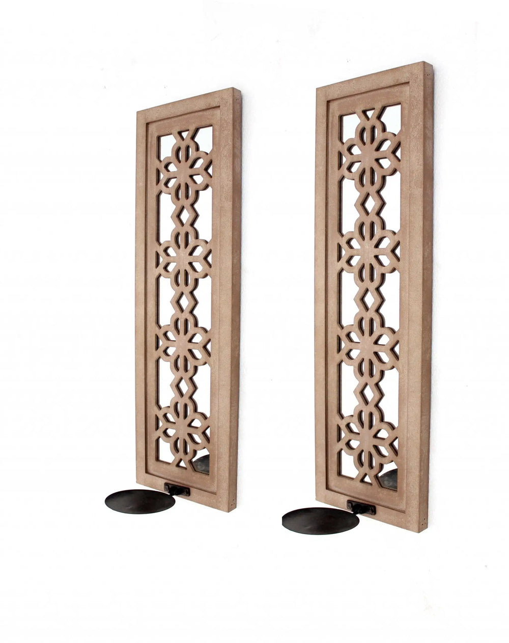 Set of Two Tan Lattice Wall Sconce Candle Holders - Homeroots - Flyclothing LLC