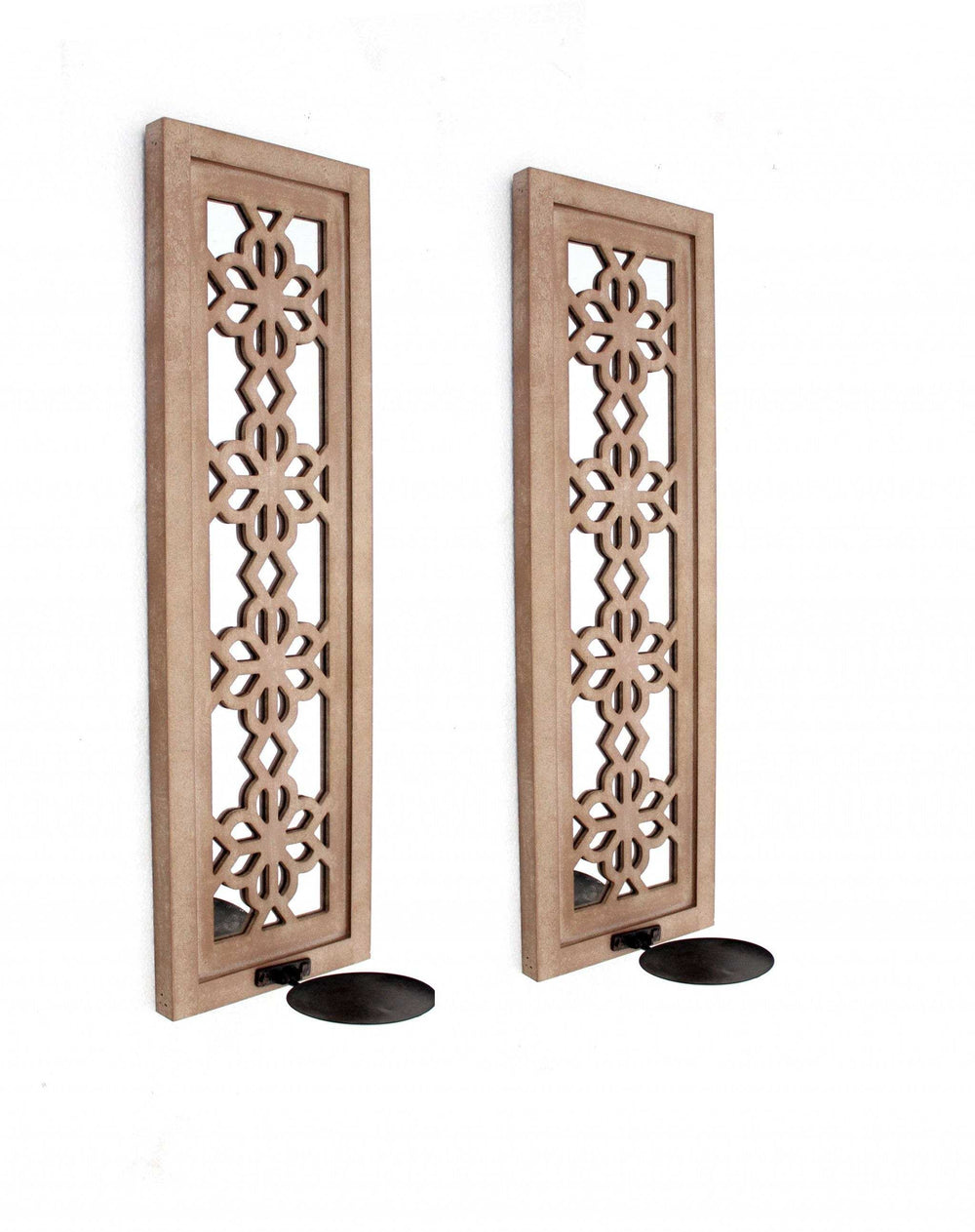Set of Two Tan Lattice Wall Sconce Candle Holders - Homeroots - Flyclothing LLC