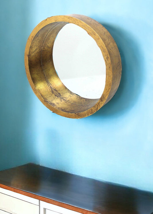 36" Gold Round Wood Framed Accent Mirror - Homeroots