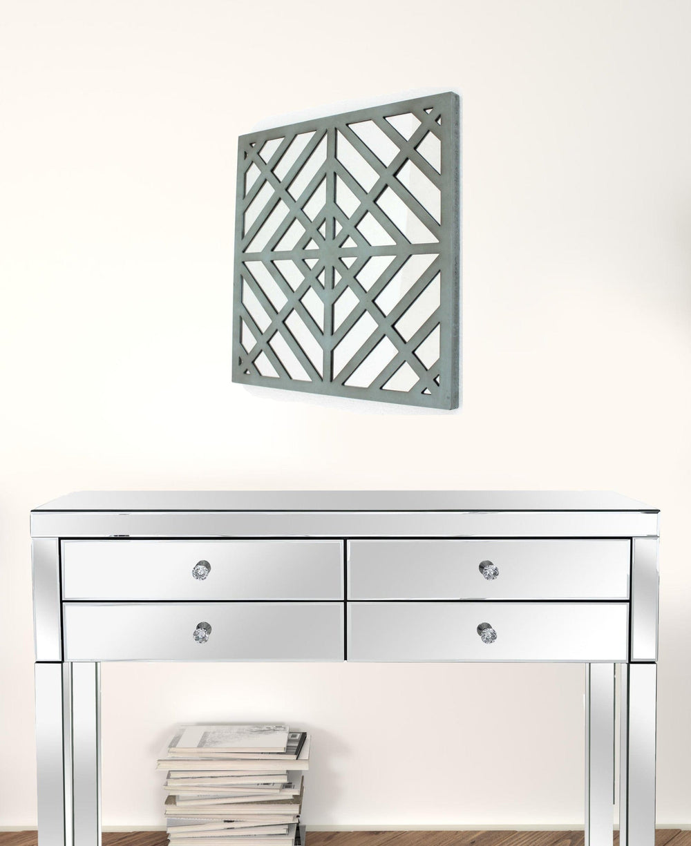 24" X 24" X 1" Blue Mirrored Square Wooden Wall Decor - Homeroots - Flyclothing LLC