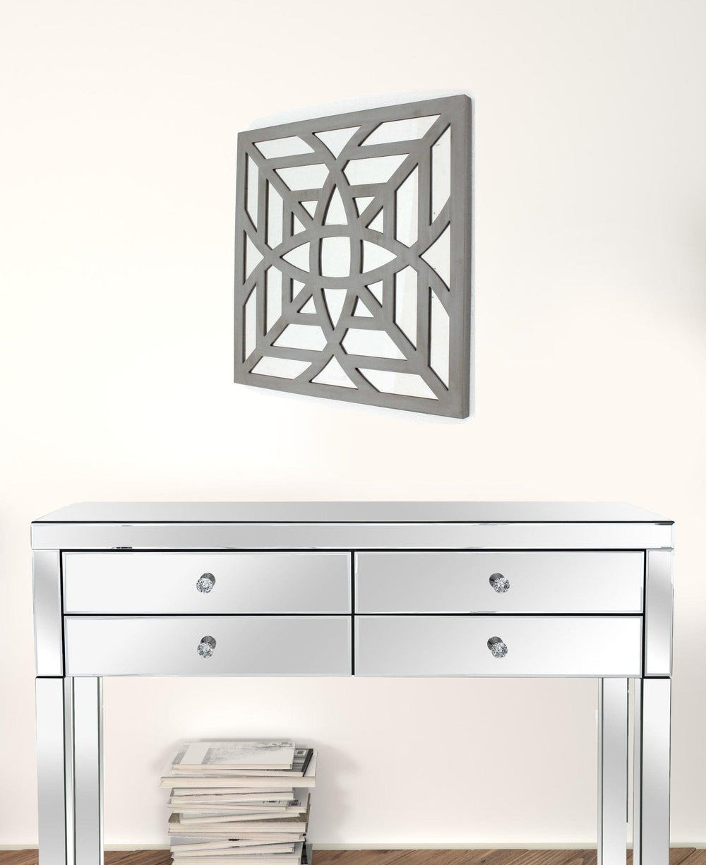 24" X 24" X 1" Gray Mirrored Square Wooden Wall Decor - Homeroots - Flyclothing LLC