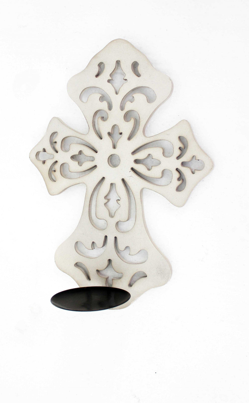 15.5 X 5 X 11 White Wooden Cross - Candle Holder Sconce - Homeroots - Flyclothing LLC