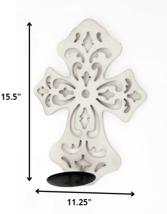 15.5 X 5 X 11 White Wooden Cross - Candle Holder Sconce - Homeroots - Flyclothing LLC