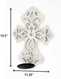 15.5 X 5 X 11 White Wooden Cross - Candle Holder Sconce - Homeroots - Flyclothing LLC