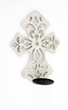 15.5 X 5 X 11 White Wooden Cross - Candle Holder Sconce - Homeroots - Flyclothing LLC
