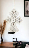 15.5 X 5 X 11 White Wooden Cross - Candle Holder Sconce - Homeroots - Flyclothing LLC