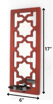 17" X 5" X 6" Red, Wooden Cross - Candle Holder Sconce - Homeroots - Flyclothing LLC