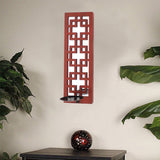 17" X 6" X 5" Red, Vintage Wood, Lattice Mirror - Candle Holder Sconce - Homeroots - Flyclothing LLC