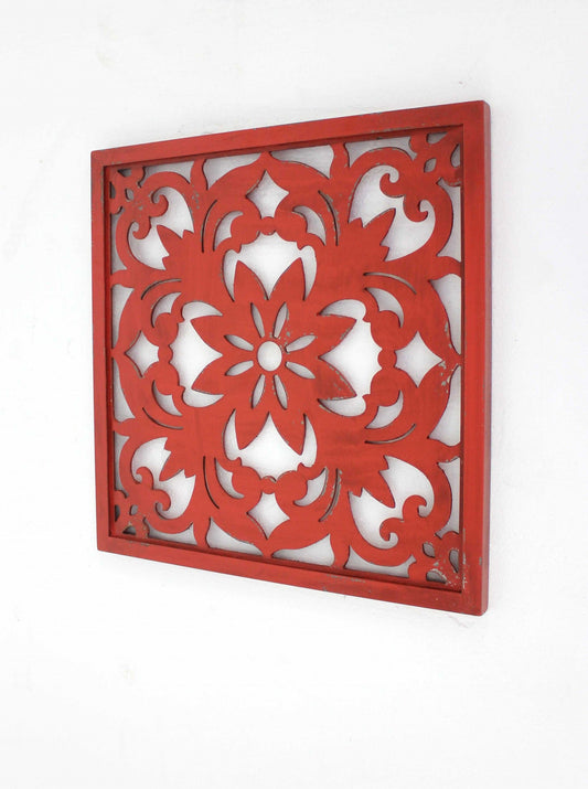24" X 24" X 1" Red Vintage Floral - Wall Plaque - Homeroots