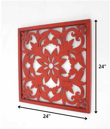 24" X 24" X 1" Red Vintage Floral - Wall Plaque - Homeroots - Flyclothing LLC