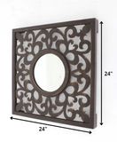 24" Brown Circle In Square Vintage Style Framed Accent Mirror - Homeroots - Flyclothing LLC