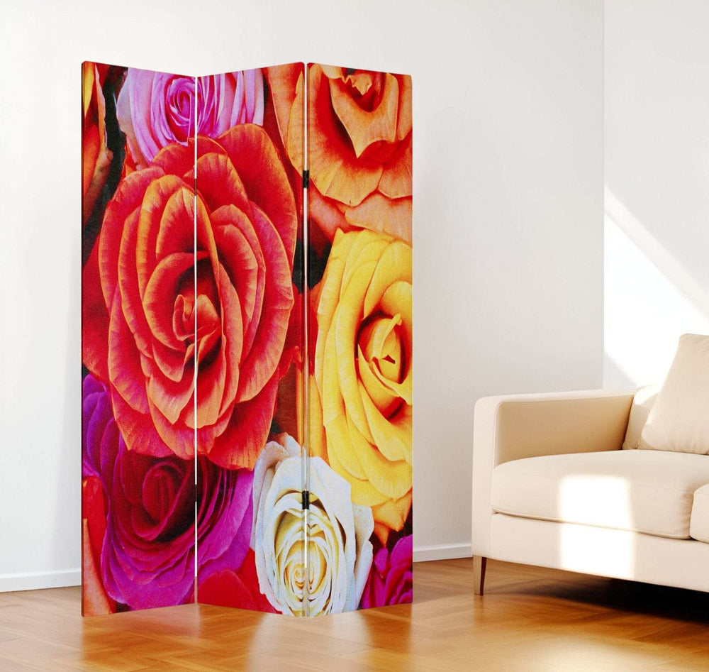 48 X 72 Multi Color Wood Canvas Daisy And Rose Screen - Homeroots - Flyclothing LLC
