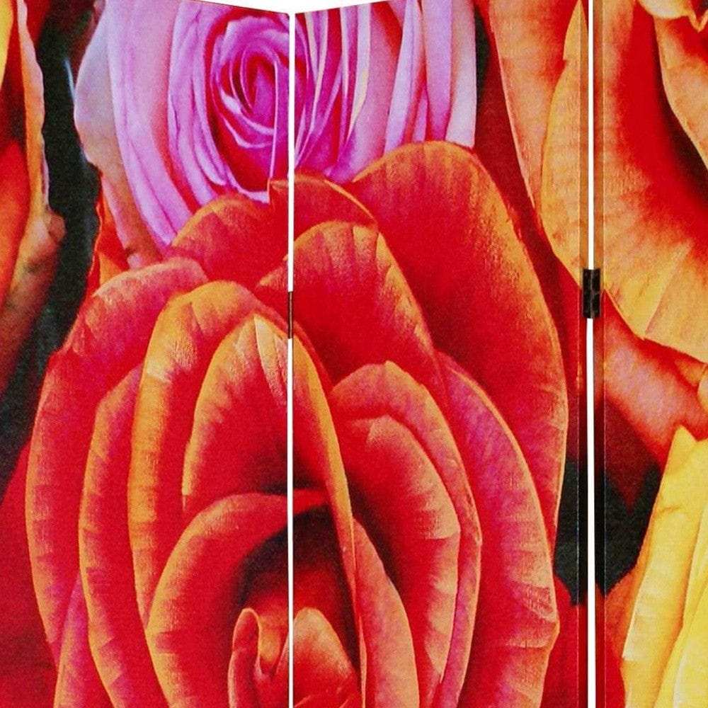 48 X 72 Multi Color Wood Canvas Daisy And Rose Screen - Homeroots - Flyclothing LLC