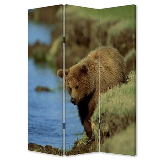 48" X 72" Multi Color Wood Canvas Bear Screen - Homeroots