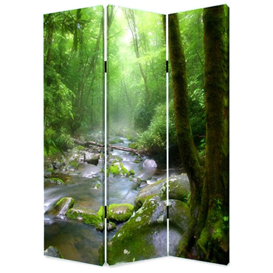 72" Green CanvasFolding Three Panel Screen Room Divider - Homeroots