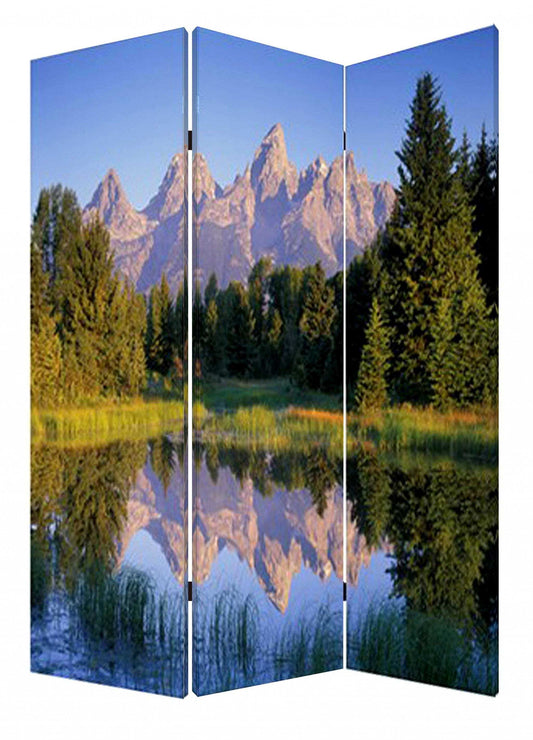 48 X 72 Multi Color Wood Canvas Mountain Peaks Screen - Homeroots - Flyclothing LLC