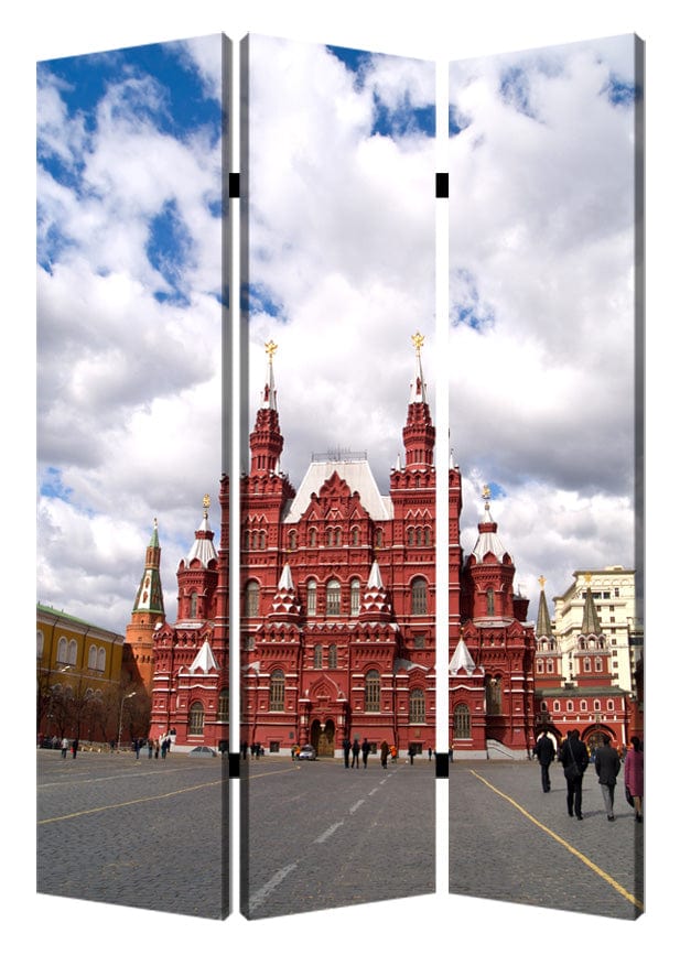 48" X 72" Red Blue and White Wood Canvas Russia Screen - Homeroots