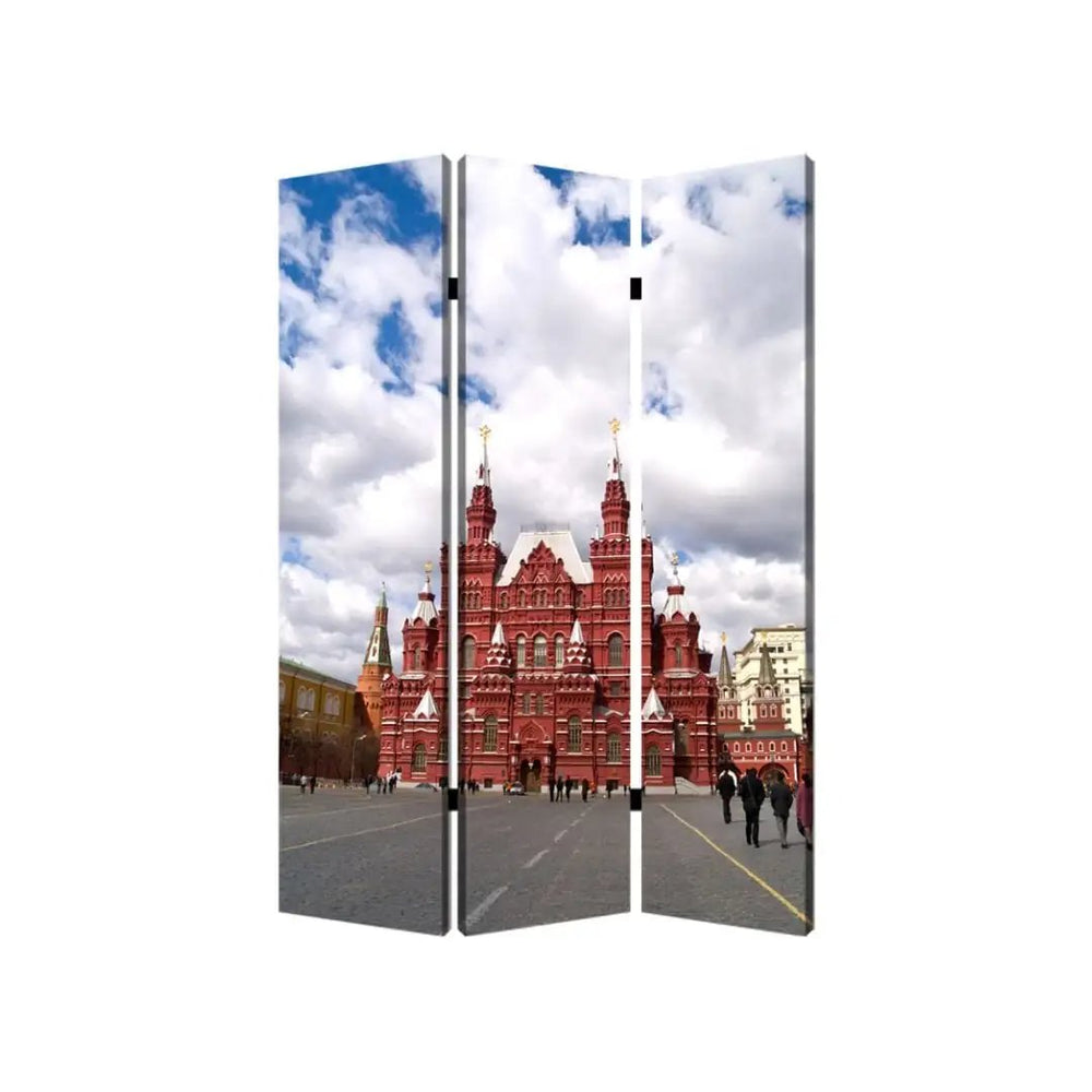 48" X 72" Red Blue and White Wood Canvas Russia Screen - Homeroots