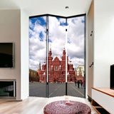 48" X 72" Red Blue and White Wood Canvas Russia Screen - Homeroots