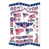 72" Blue and White Canvas Folding Three Panel Screen Room Divider - Homeroots