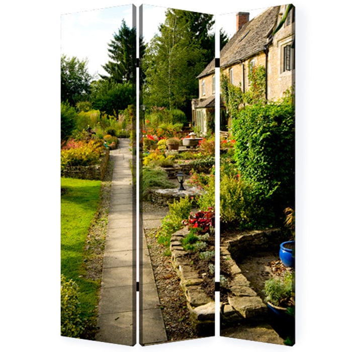 48" X 72" Multi Color Wood Canvas English Garden Screen - Homeroots