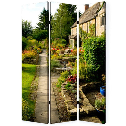 48" X 72" Multi Color Wood Canvas English Garden Screen - Homeroots