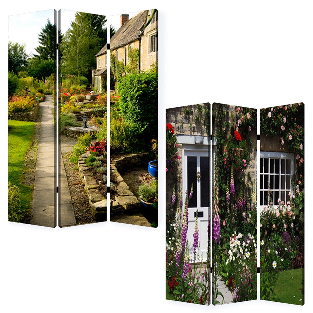 48" X 72" Multi Color Wood Canvas English Garden Screen - Homeroots