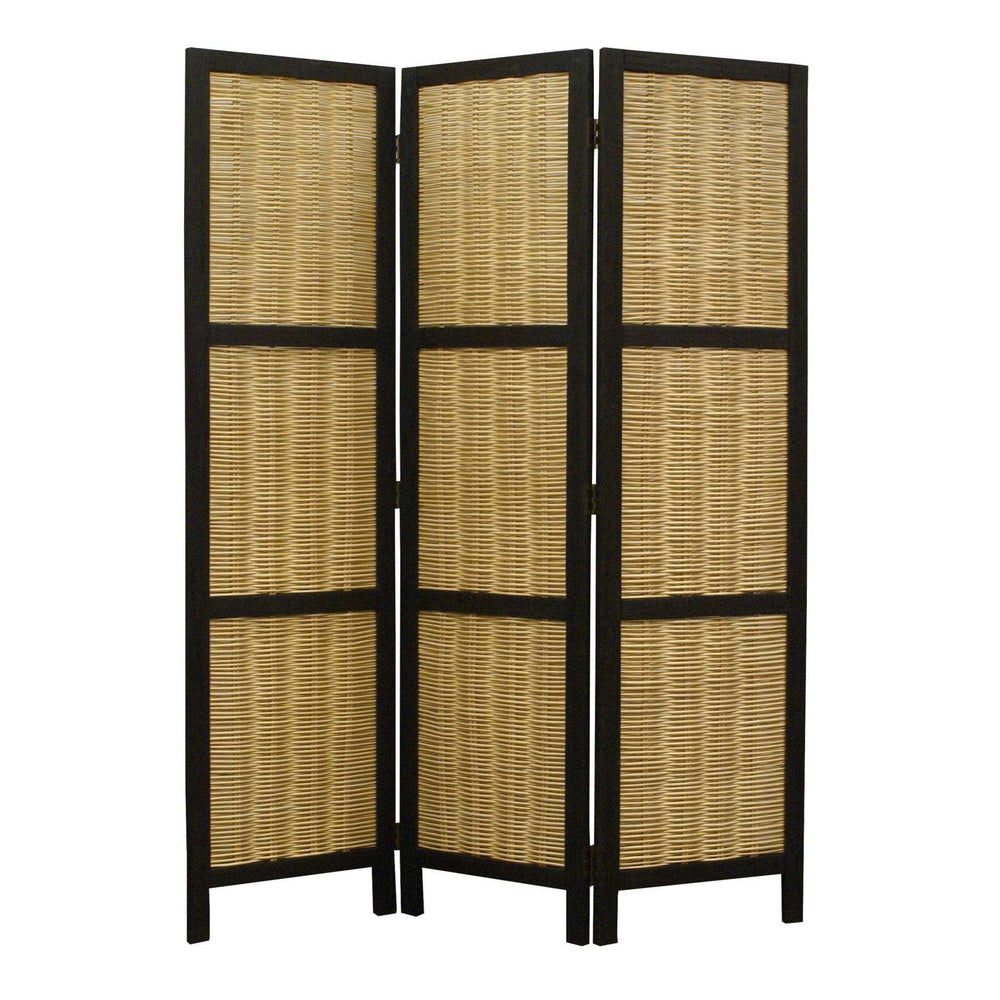 Dark Brown And Natural Willow 3 Panel Room Divider Screen - Homeroots - Flyclothing LLC