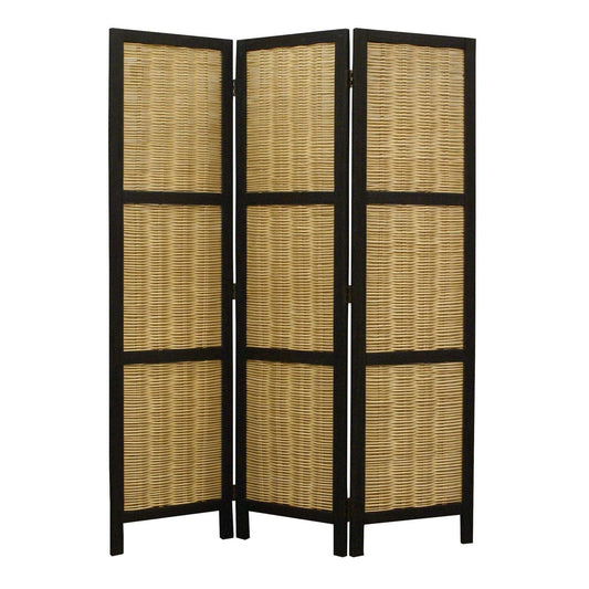 Dark Brown And Natural Willow 3 Panel Room Divider Screen - Homeroots - Flyclothing LLC