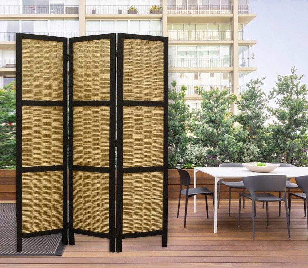 Dark Brown And Natural Willow 3 Panel Room Divider Screen - Homeroots - Flyclothing LLC