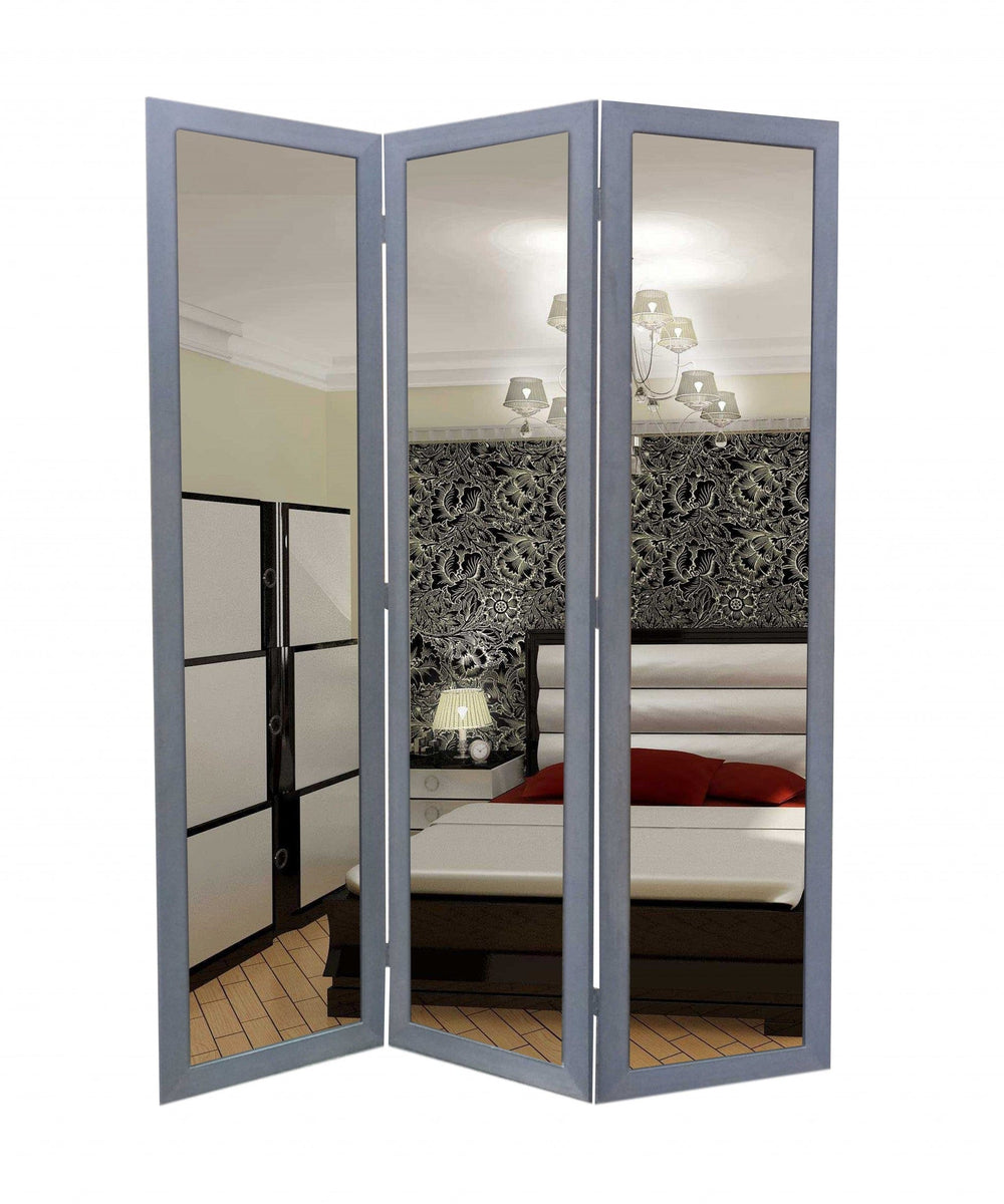 50 X 69 Gray Glass & Wood Mirror Screen - Homeroots - Flyclothing LLC