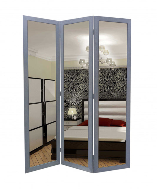 50 X 69 Gray Glass & Wood Mirror Screen - Homeroots - Flyclothing LLC