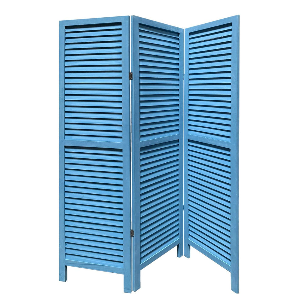 Blue Finish Wood Shutter 3 Panel Room Divider Screen - Homeroots - Flyclothing LLC