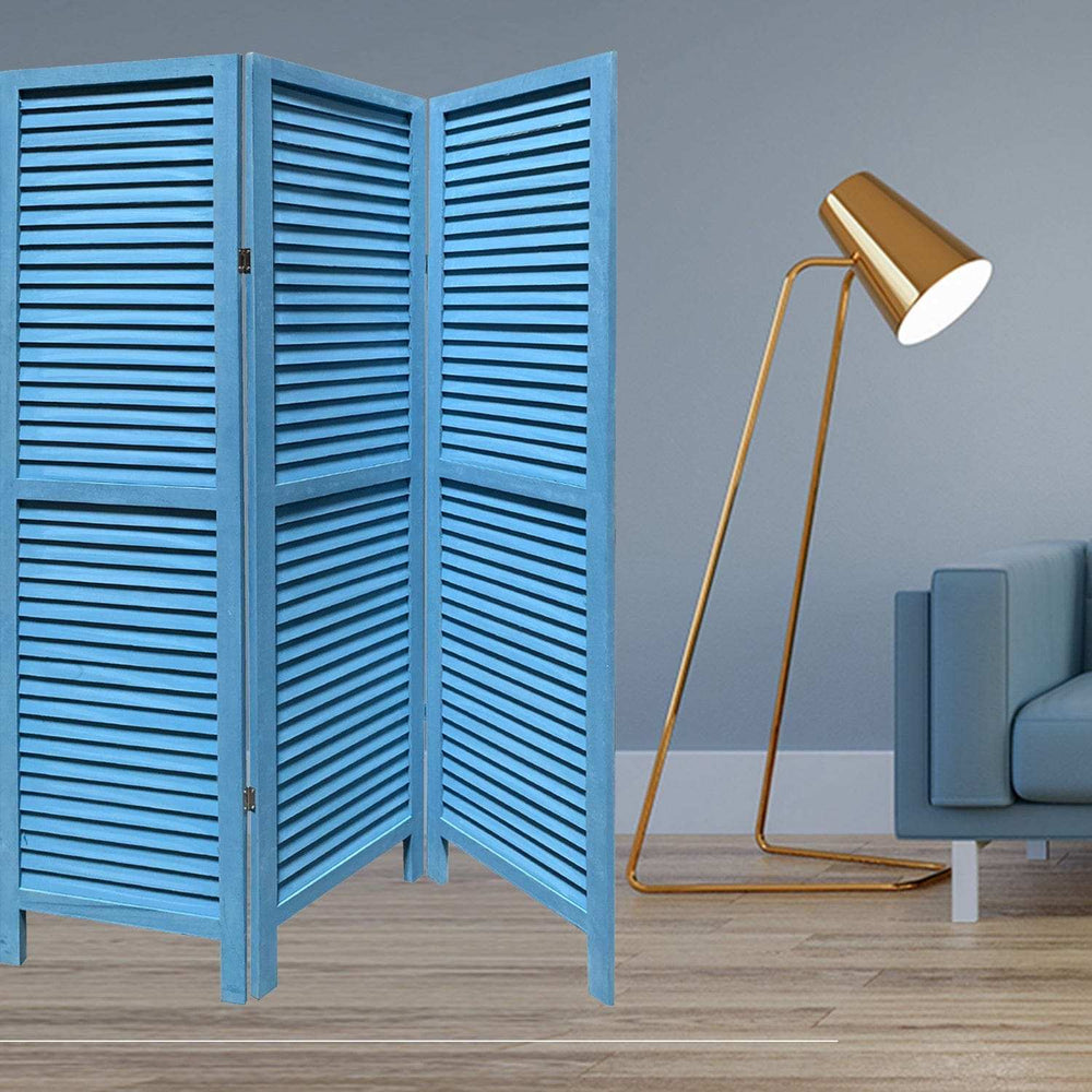 Blue Finish Wood Shutter 3 Panel Room Divider Screen - Homeroots - Flyclothing LLC