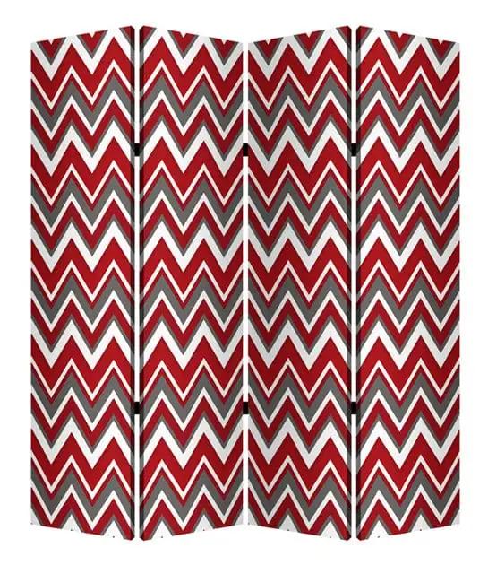 84" X 84" Red And Gray Wood Canvas Screen - Homeroots