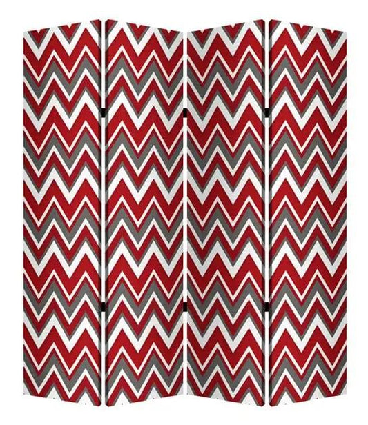 84" X 84" Red And Gray Wood Canvas Screen - Homeroots