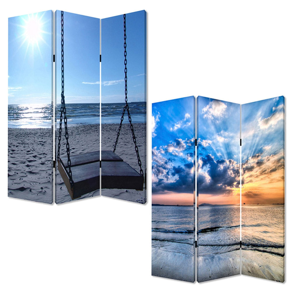 48" X 72" Multi Color Wood Canvas Seaside Serenity Screen - Homeroots