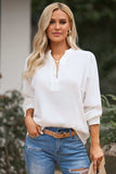 Half Button Puff Sleeve Blouse - Trendsi - Flyclothing LLC