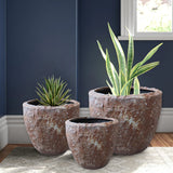 Set of Three 21" Brown Stone Indoor Outdoor Round Pot Planter - Homeroots - Flyclothing LLC