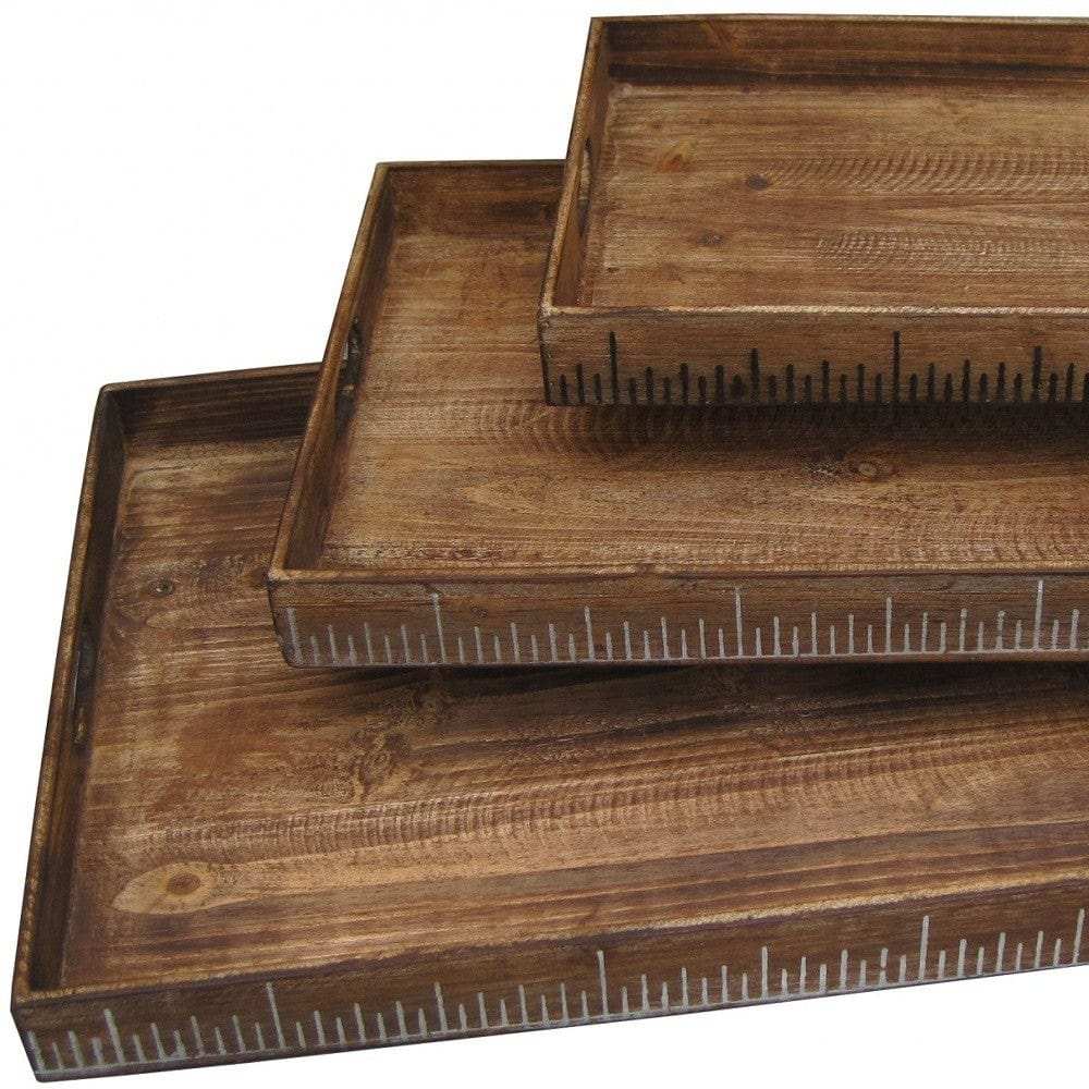 Set of Three Brown Wood Serving Tray - Homeroots - Flyclothing LLC