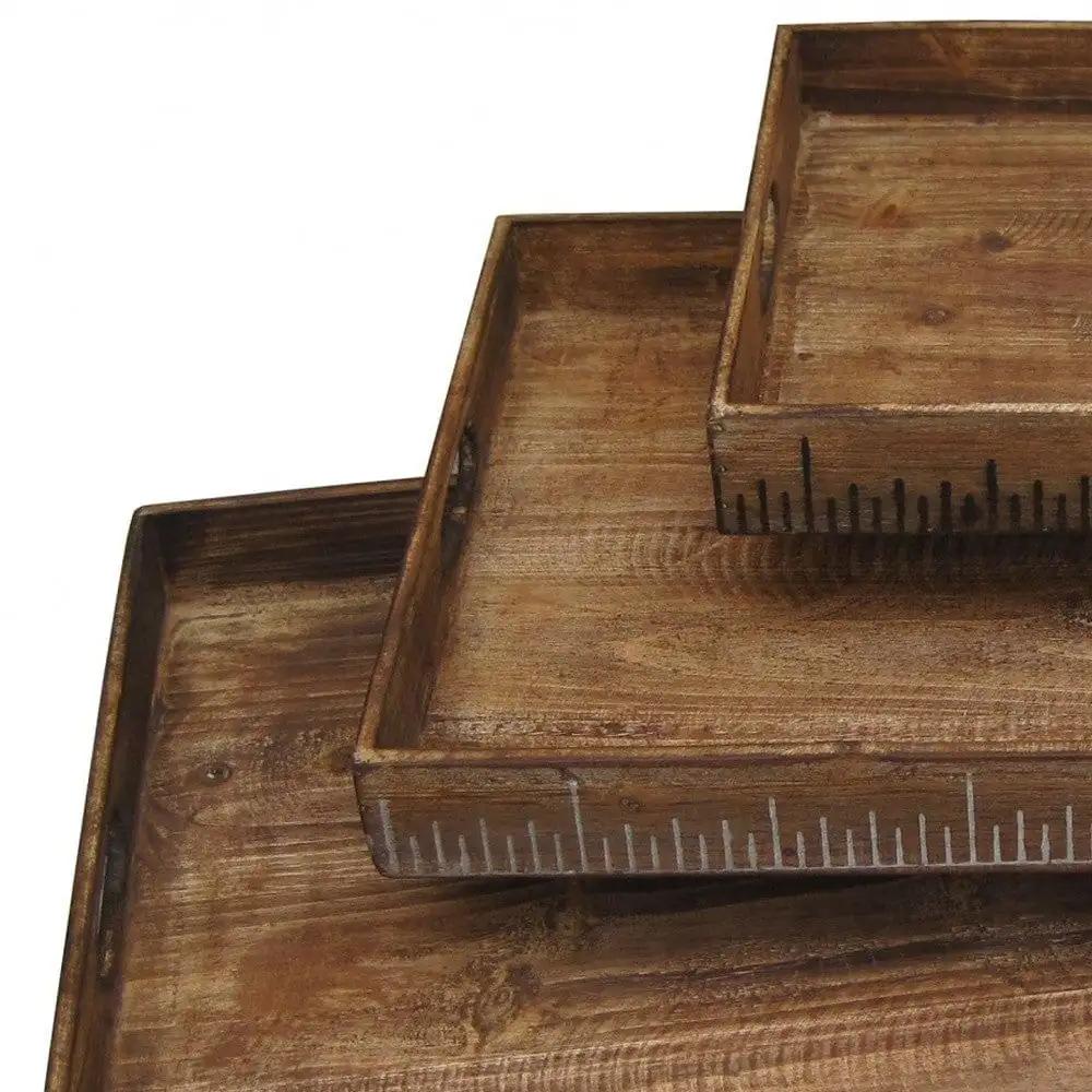Set of Three Brown Wood Serving Tray - Homeroots - Flyclothing LLC