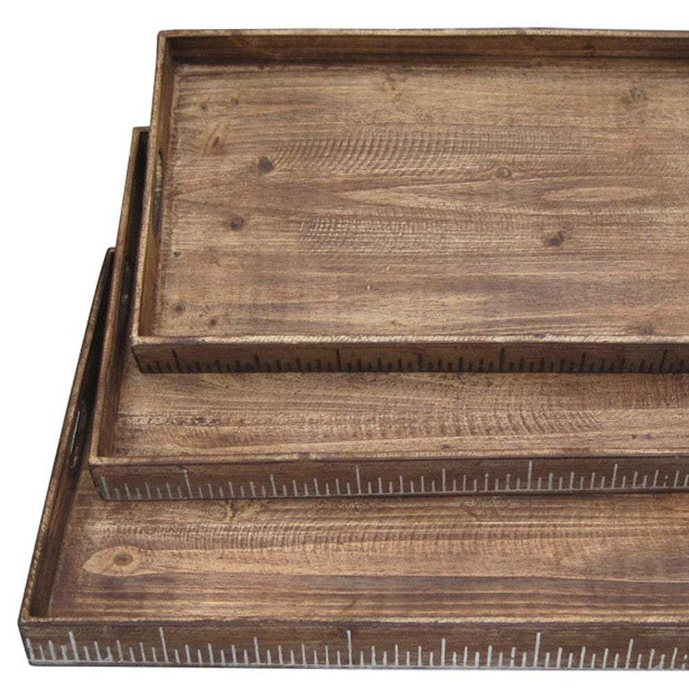Set of Three Brown Wood Serving Tray - Homeroots - Flyclothing LLC