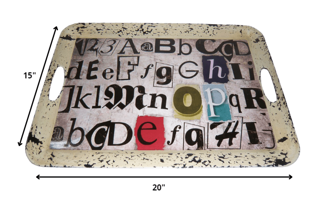 20" White Black Gold and Red Metal Abstract Serving Tray - Homeroots - Flyclothing LLC