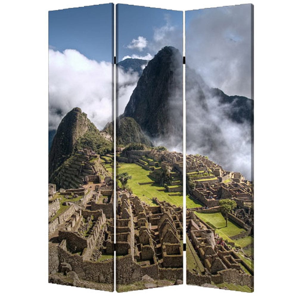 48" X 72" Multi Color Wood Canvas Machu Picchu Screen - Homeroots