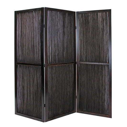 Dark Wood And Water Hyacinth 3 Panel Room Divider Screen - Homeroots - Flyclothing LLC
