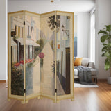 72" Beige Folding Three Panel Screen Room Divider - Homeroots